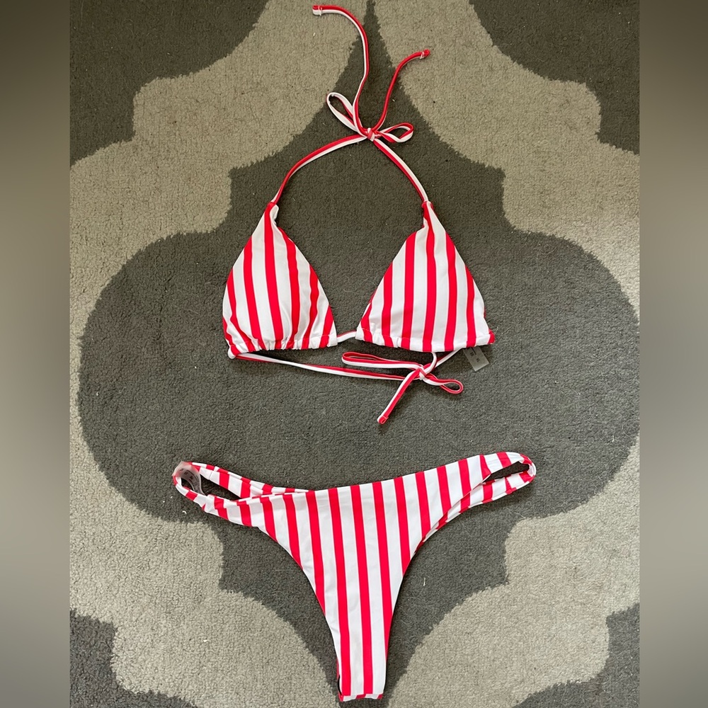 (NWT) Shein Red/White Striped Bikini